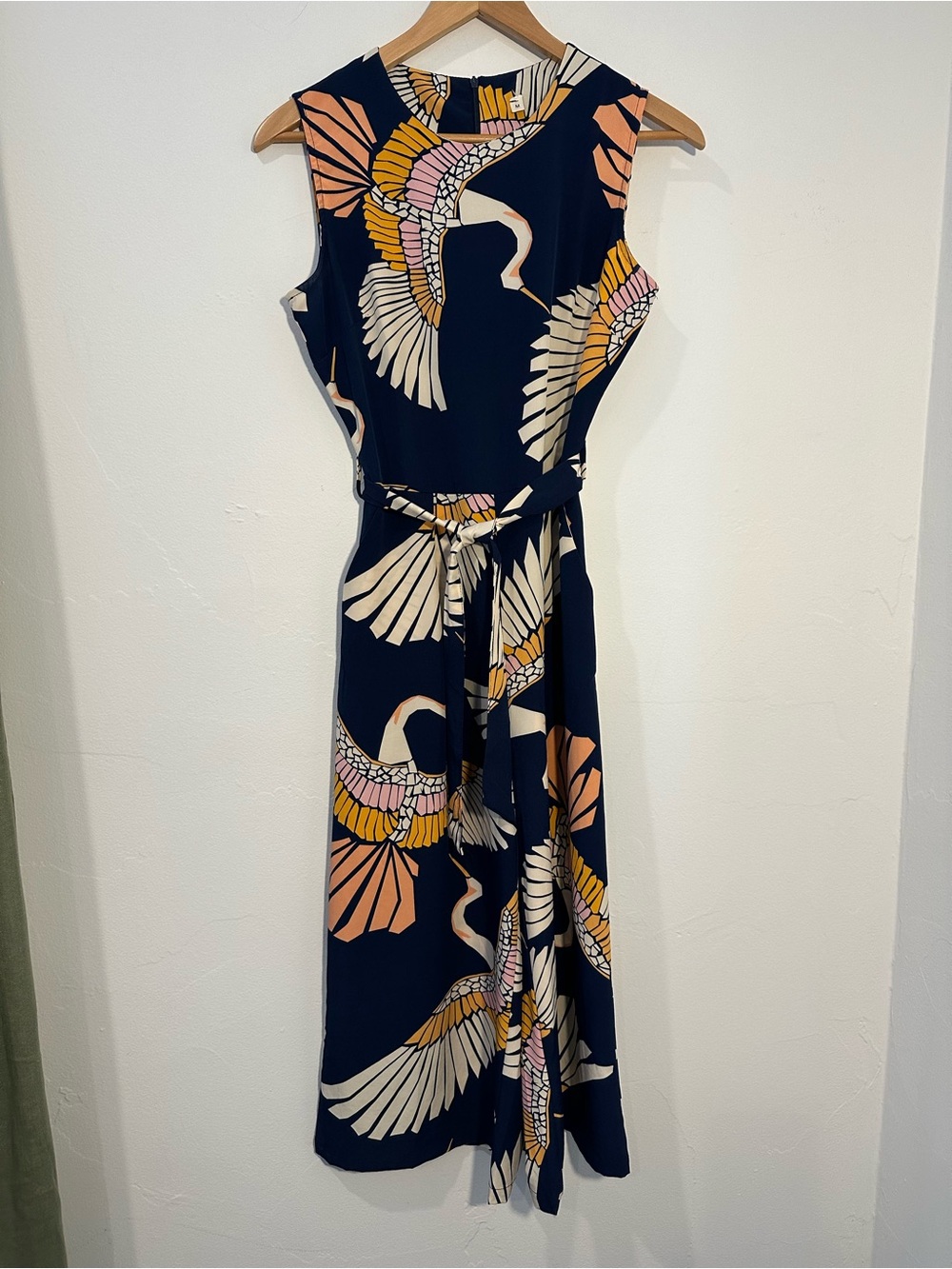Sleeveless Navy Crane-Print Wide-Leg Jumpsuit - Picture 2 of 13